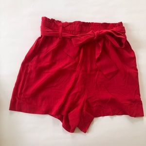 Red poplin J. Crew paperbag shorts